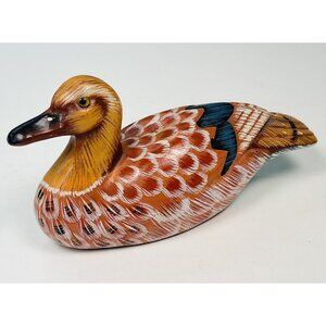 VTG 5.5" Handpainted Ceramic Blue Winged Teal DUCK FIGURINE Decor Brown EUC